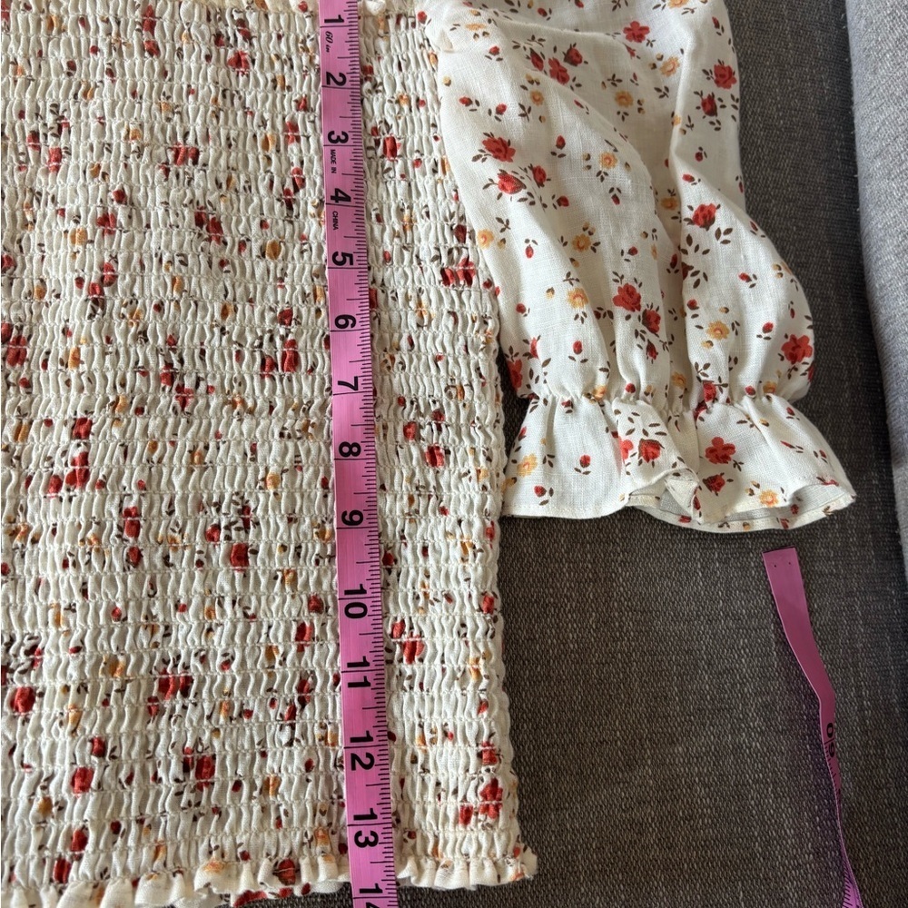 Reformation 100% Linen Floral Smocked Puff Bodice Cottagecore Milkmaid M - Picture 5 of 8